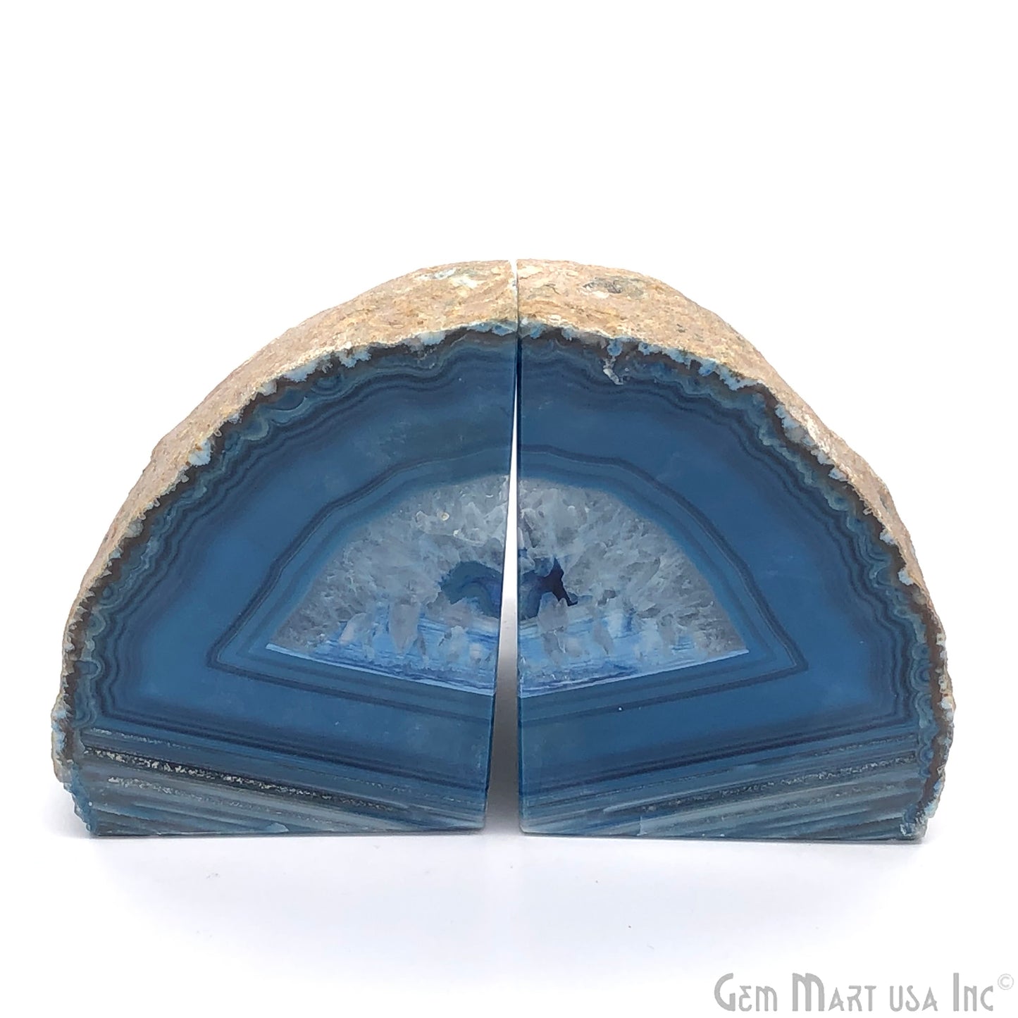 Large Geode Bookend. Blue Agate Bookend Pair. (2.6lbs, 4-5"inch). Mineral Rock Formation, Healing Energy Crystal, Home Decor. *Ships Free