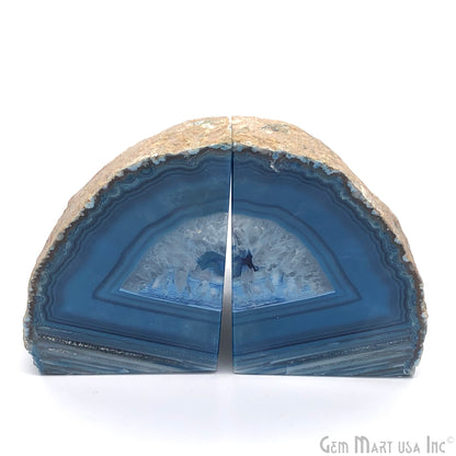 Large Geode Bookend. Blue Agate Bookend Pair. (2.6lbs, 4-5"inch). Mineral Rock Formation, Healing Energy Crystal, Home Decor. *Ships Free