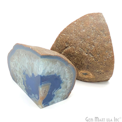 Large Geode Bookend. Blue Agate Bookend Pair. (2.2lbs, 5-6"inch). Mineral Rock Formation, Healing Energy Crystal, Home Decor. *Ships Free