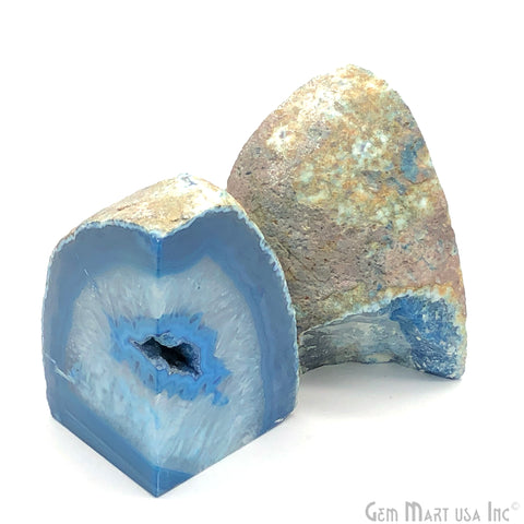 Large Geode Bookend. Blue Agate Bookend Pair. (3lbs, 4-5"inch). Mineral Rock Formation, Healing Energy Crystal, Home Decor. *Ships Free