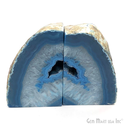 Large Geode Bookend. Blue Agate Bookend Pair. (3lbs, 4-5"inch). Mineral Rock Formation, Healing Energy Crystal, Home Decor. *Ships Free