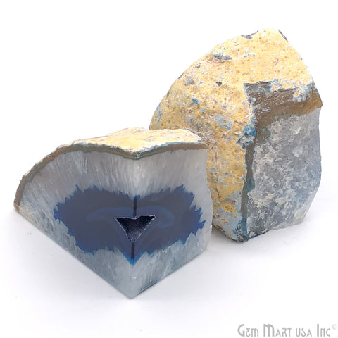 Large Geode Bookend. Blue Agate Bookend Pair. (3.4lbs, 6-7"inch). Mineral Rock Formation, Healing Energy Crystal, Home Decor. *Ships Free