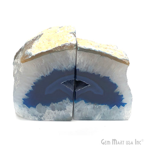 Large Geode Bookend. Blue Agate Bookend Pair. (3.4lbs, 6-7"inch). Mineral Rock Formation, Healing Energy Crystal, Home Decor. *Ships Free