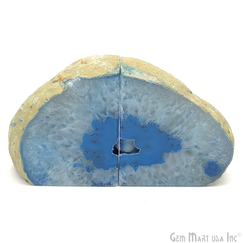 Large Geode Bookend. Blue Agate Bookend Pair. (3.1lbs, 6-7"inch). Mineral Rock Formation, Healing Energy Crystal, Home Decor. *Ships Free