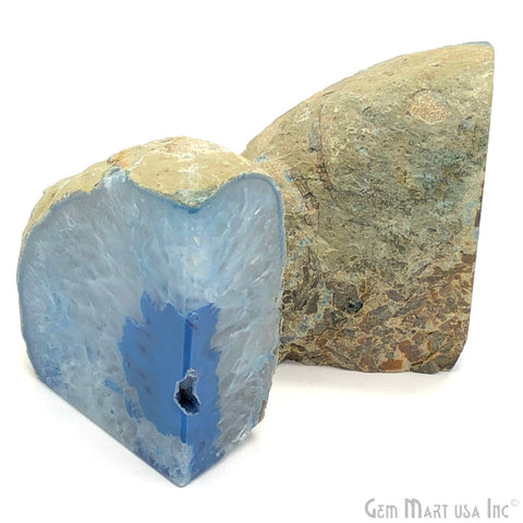 Large Geode Bookend. Blue Agate Bookend Pair. (3.1lbs, 6-7"inch). Mineral Rock Formation, Healing Energy Crystal, Home Decor. *Ships Free