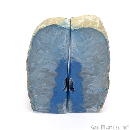 Large Geode Bookend. Blue Agate Bookend Pair. (3.1lbs, 6-7"inch). Mineral Rock Formation, Healing Energy Crystal, Home Decor. *Ships Free