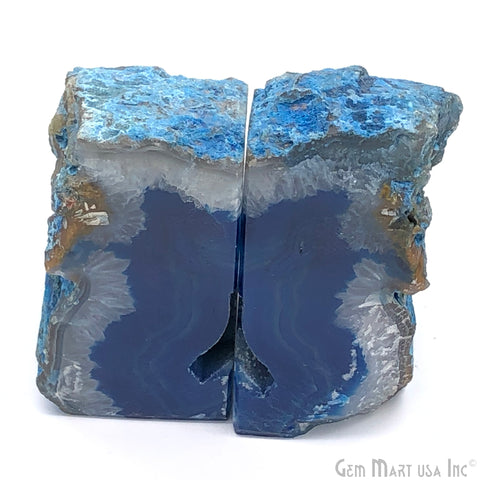Large Geode Bookend. Blue Agate Bookend Pair. (2.9lbs, 5-6"inch). Mineral Rock Formation, Healing Energy Crystal, Home Decor. *Ships Free