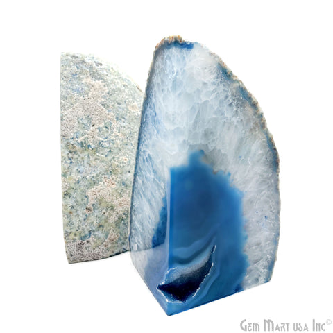 Large Geode Bookend. Blue Agate Bookend Pair. (4.16lbs, 5-6inch). Mineral Rock Formation, Healing Energy Crystal, Home Decor. *Ships Free