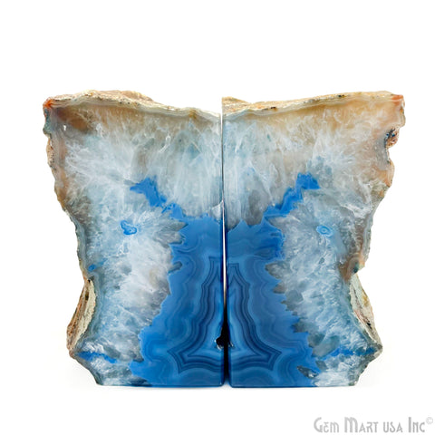 Large Geode Bookend. Blue Agate Bookend Pair. (4.2lbs, 6-7inch). Mineral Rock Formation, Healing Energy Crystal, Home Decor. *Ships Free