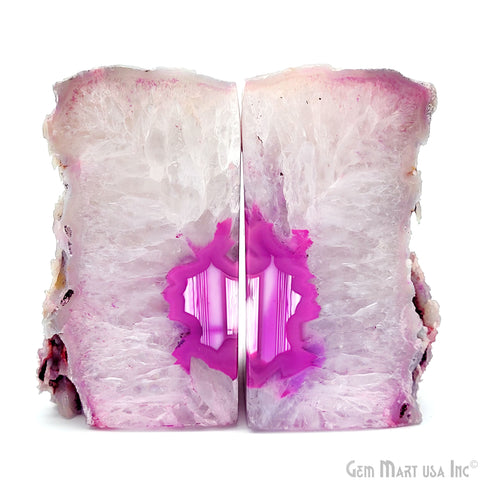 Large Geode Bookend. Pink Agate Bookend Pair. (5.82lbs, 6-7inch). Mineral Rock Formation, Healing Energy Crystal, Home Decor. *Ships Free