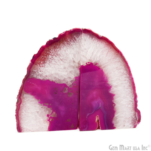 Large Geode Bookend. Pink Agate Bookend Pair. (3.39lbs, 6-7inch). Mineral Rock Formation, Healing Energy Crystal, Home Decor. *Ships Free
