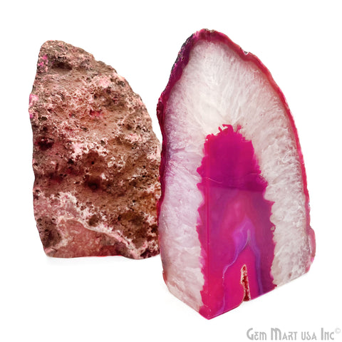 Large Geode Bookend. Pink Agate Bookend Pair. (3.39lbs, 6-7inch). Mineral Rock Formation, Healing Energy Crystal, Home Decor. *Ships Free