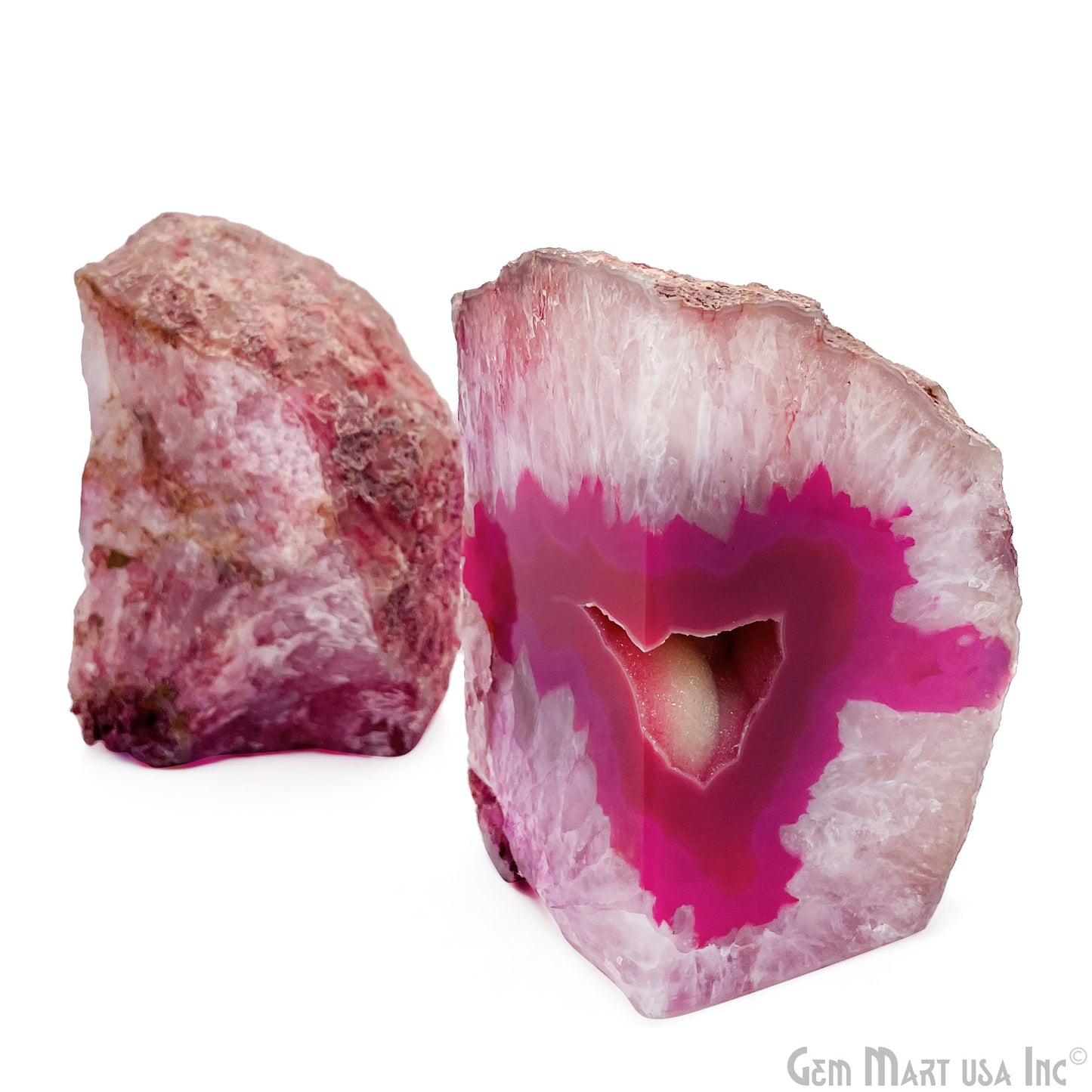 Large Geode Bookend. Pink Agate Bookend Pair. (3.64lbs, 5-6inch). Mineral Rock Formation, Healing Energy Crystal, Home Decor. *Ships Free