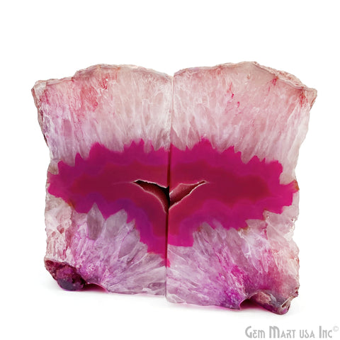 Large Geode Bookend. Pink Agate Bookend Pair. (3.64lbs, 5-6inch). Mineral Rock Formation, Healing Energy Crystal, Home Decor. *Ships Free