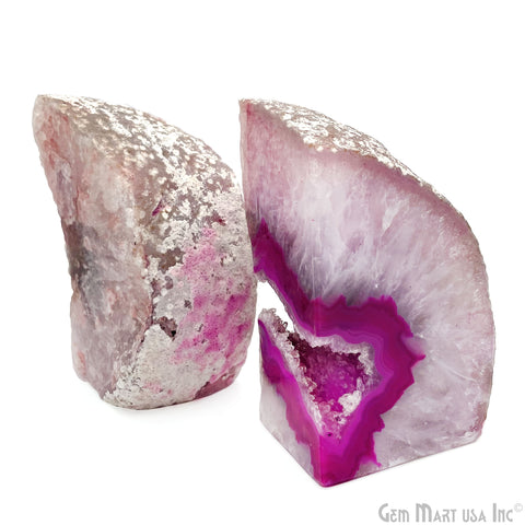 Large Geode Bookend. Pink Agate Bookend Pair. (3.72lbs, 5-6inch). Mineral Rock Formation, Healing Energy Crystal, Home Decor. *Ships Free