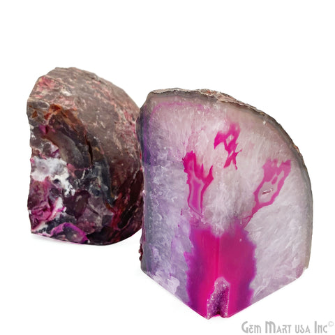 Large Geode Bookend. Pink Agate Bookend Pair. (4.53lbs, 5-6inch). Mineral Rock Formation, Healing Energy Crystal, Home Decor. *Ships Free