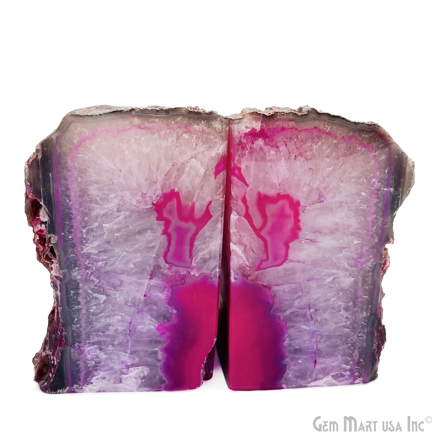 Large Geode Bookend. Pink Agate Bookend Pair. (4.53lbs, 5-6inch). Mineral Rock Formation, Healing Energy Crystal, Home Decor. *Ships Free