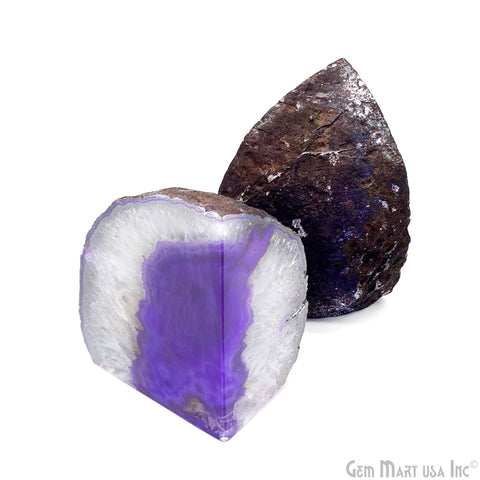 Large Geode Bookend. Purple Agate Bookend Pair. (1.94lbs, 4-5"inch). Mineral Rock Formation, Healing Energy Crystal, Home Decor. *Ships Free