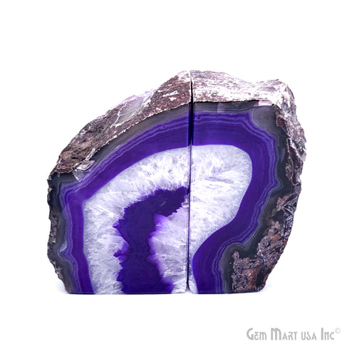 Large Geode Bookend. Purple Agate Bookend Pair. (3.06lbs, 3-4"inch). Mineral Rock Formation, Healing Energy Crystal, Home Decor. *Ships Free