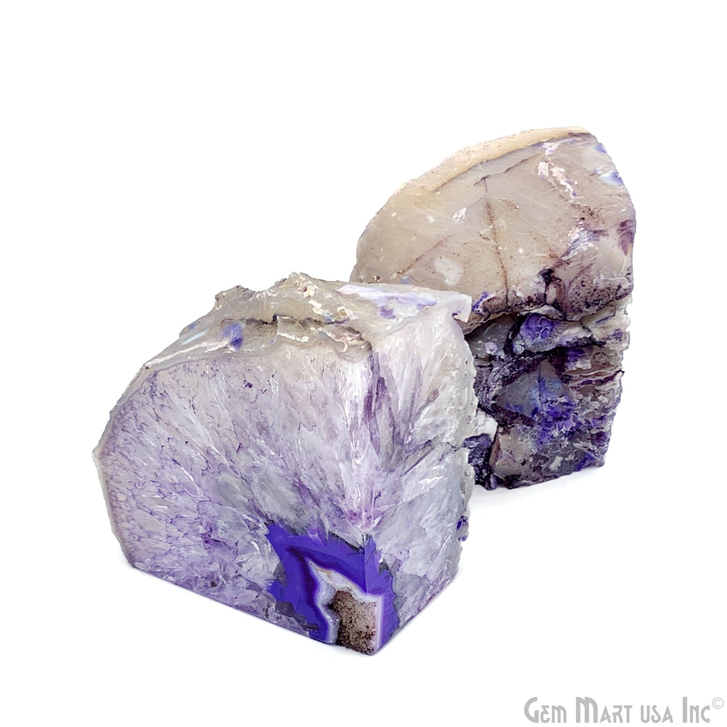 Large Geode Bookend. Purple Agate Bookend Pair. (3.19lbs, 5-6"inch). Mineral Rock Formation, Healing Energy Crystal, Home Decor. *Ships Free