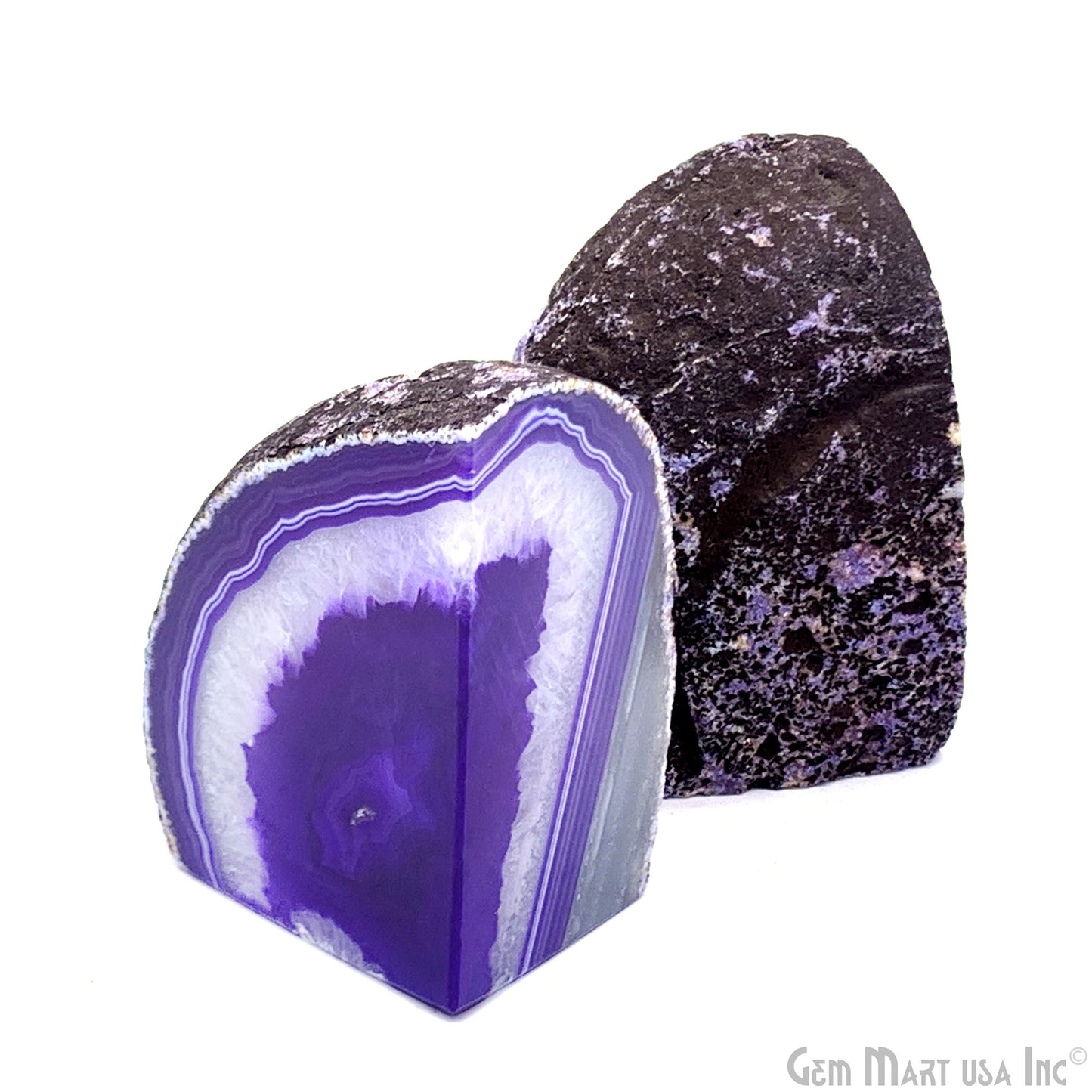 Large Geode Bookend. Purple Agate Bookend Pair. (2.81lbs, 4-5"inch). Mineral Rock Formation, Healing Energy Crystal, Home Decor. *Ships Free