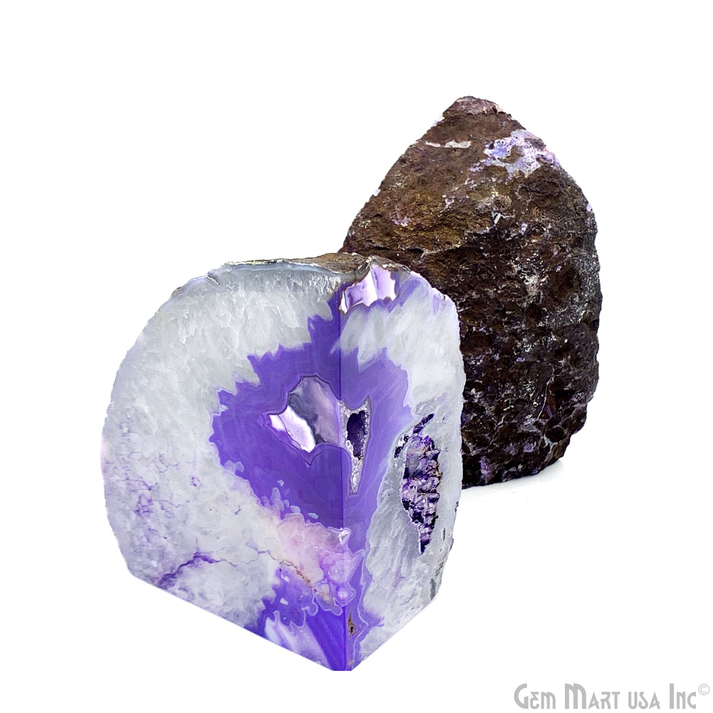 Large Geode Bookend. Purple Agate Bookend Pair. (2.31lbs, 5-6"inch). Mineral Rock Formation, Healing Energy Crystal, Home Decor. *Ships Free