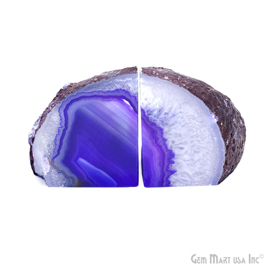 Large Geode Bookend. Purple Agate Bookend Pair. (2.81lbs, 5-6"inch). Mineral Rock Formation, Healing Energy Crystal, Home Decor. *Ships Free