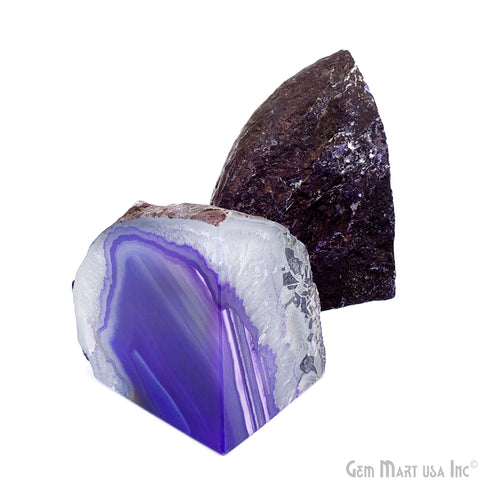 Large Geode Bookend. Purple Agate Bookend Pair. (2.81lbs, 5-6"inch). Mineral Rock Formation, Healing Energy Crystal, Home Decor. *Ships Free