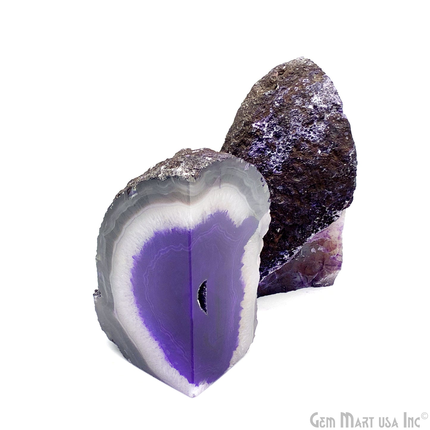 Large Geode Bookend. Purple Agate Bookend Pair. (2.94lbs, 4-5"inch). Mineral Rock Formation, Healing Energy Crystal, Home Decor. *Ships Free