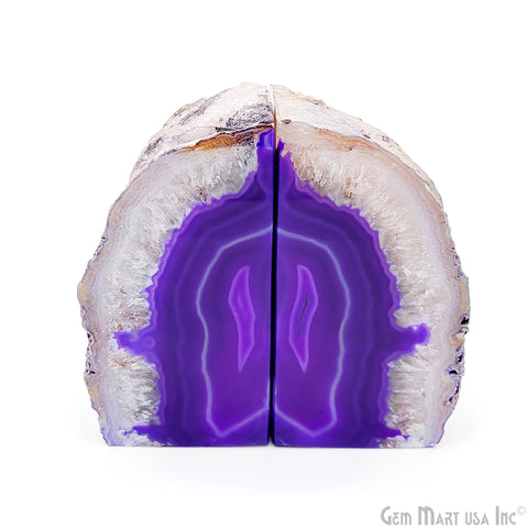 Large Geode Bookend. Purple Agate Bookend Pair. (4.52lbs, 6-7inch). Mineral Rock Formation, Healing Energy Crystal, Home Decor. *Ships Free