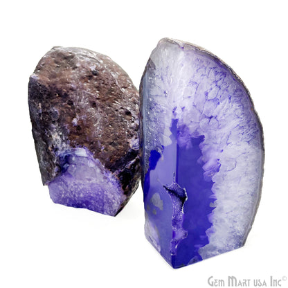 Large Geode Bookend. Purple Agate Bookend Pair. (4.34lbs, 6-7inch). Mineral Rock Formation, Healing Energy Crystal, Home Decor. *Ships Free