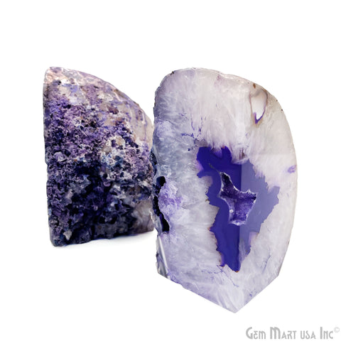 Large Geode Bookend. Purple Agate Bookend Pair. (3.91lbs, 5-6inch). Mineral Rock Formation, Healing Energy Crystal, Home Decor. *Ships Free