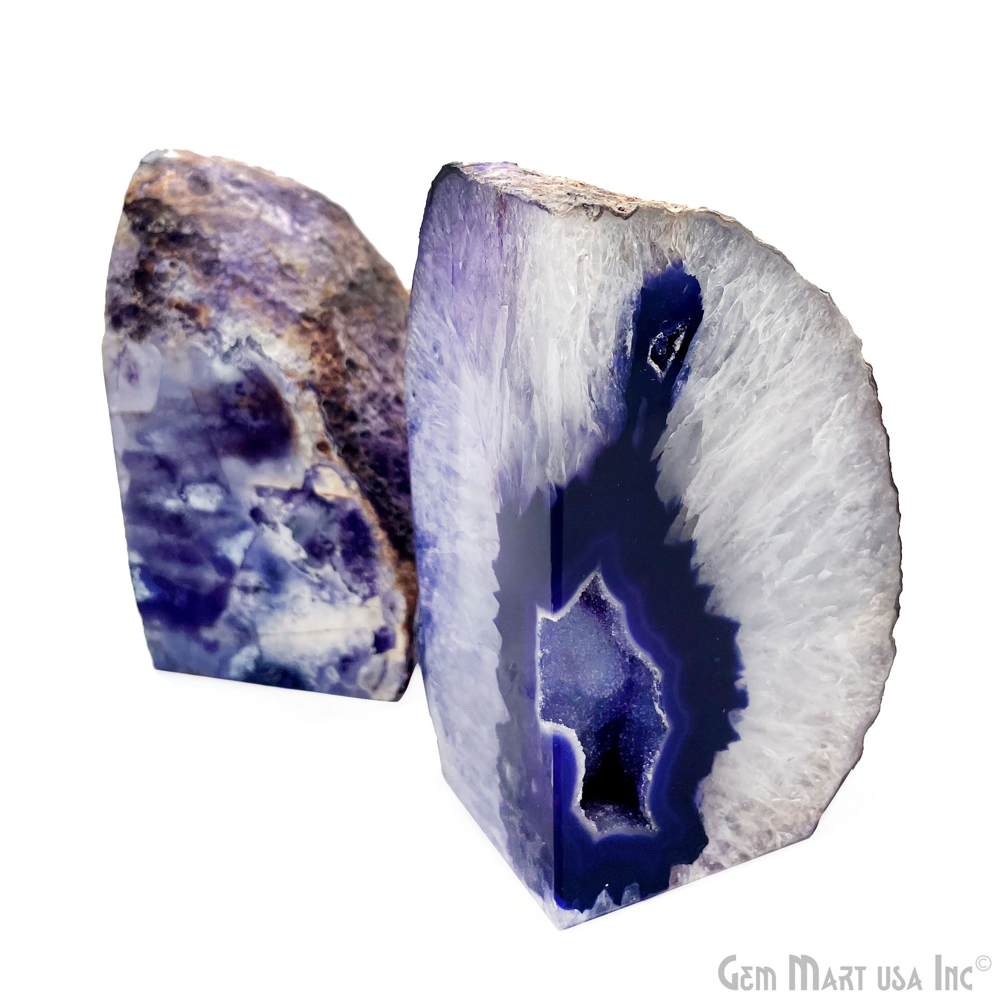 Large Geode Bookend. Purple Agate Bookend Pair. (3.03lbs, 5-6inch). Mineral Rock Formation, Healing Energy Crystal, Home Decor. *Ships Free