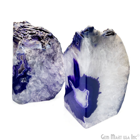 Large Geode Bookend. Purple Agate Bookend Pair. (4.88lbs, 6-7inch). Mineral Rock Formation, Healing Energy Crystal, Home Decor. *Ships Free