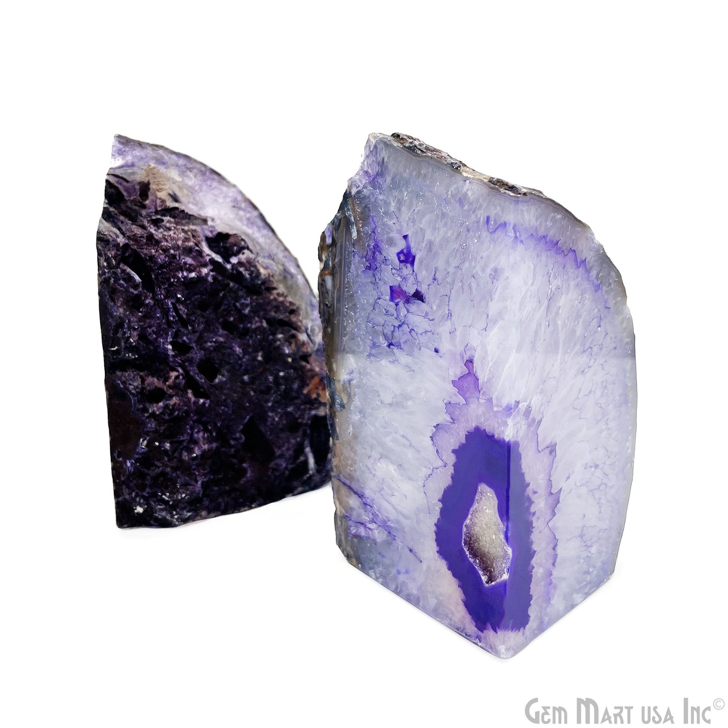 Large Geode Bookend. Purple Agate Bookend Pair. (4.31lbs, 5-6inch). Mineral Rock Formation, Healing Energy Crystal, Home Decor. *Ships Free