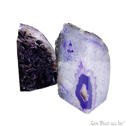 Large Geode Bookend. Purple Agate Bookend Pair. (4.31lbs, 5-6inch). Mineral Rock Formation, Healing Energy Crystal, Home Decor. *Ships Free