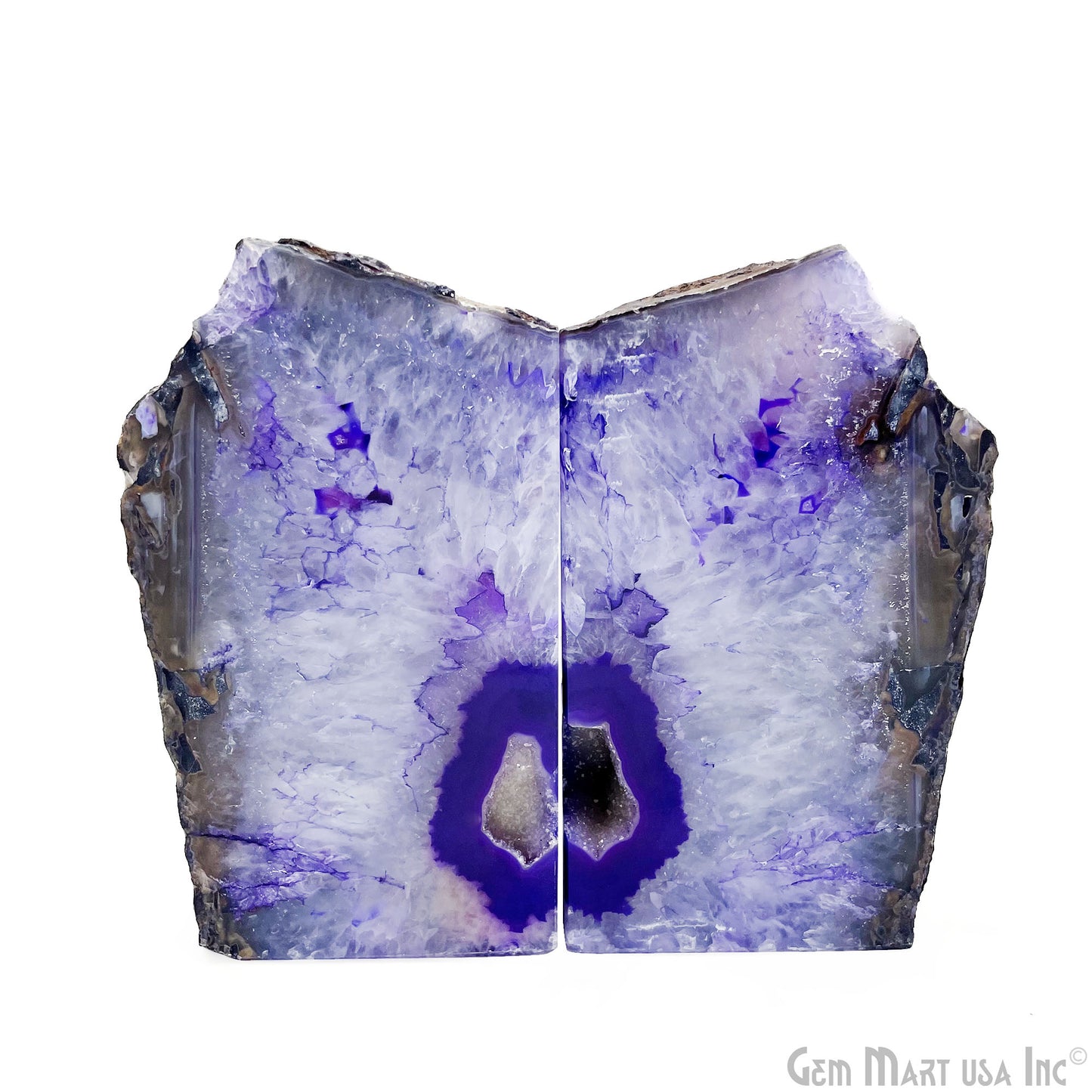 Large Geode Bookend. Purple Agate Bookend Pair. (4.31lbs, 5-6inch). Mineral Rock Formation, Healing Energy Crystal, Home Decor. *Ships Free