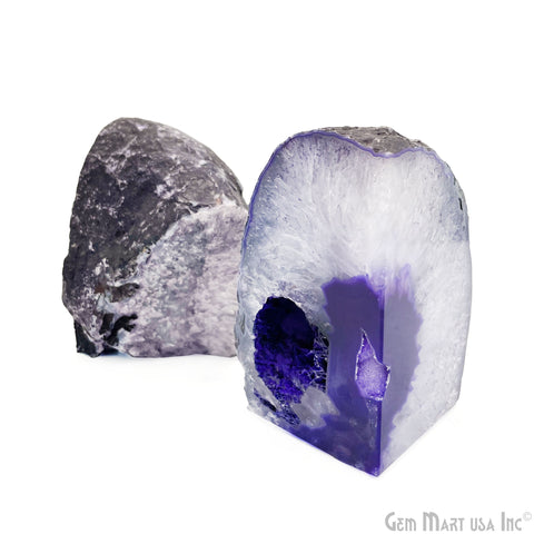 Large Geode Bookend. Purple Agate Bookend Pair. (3.69lbs, 5-6inch). Mineral Rock Formation, Healing Energy Crystal, Home Decor. *Ships Free