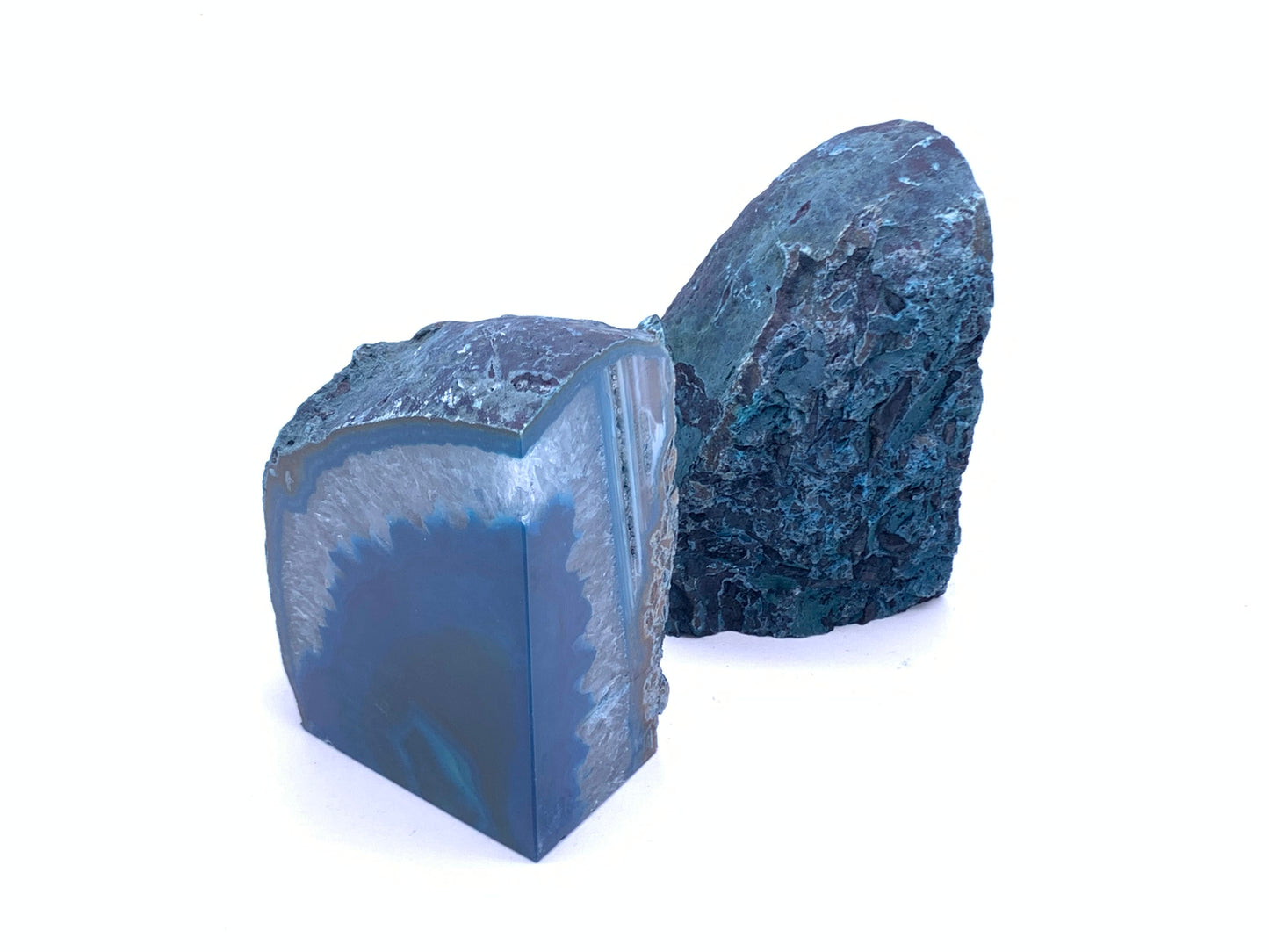 Large Geode Bookend. Teal Agate Bookend Pair. (3.19lbs, 6-7"inch). Mineral Rock Formation, Healing Energy Crystal, Home Decor. *Ships Free