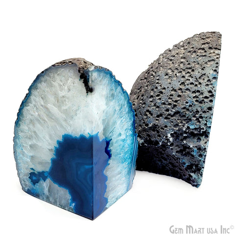 Large Geode Bookend. Teal Agate Bookend Pair. (4.31lbs, 6-7inch). Mineral Rock Formation, Healing Energy Crystal, Home Decor. *Ships Free