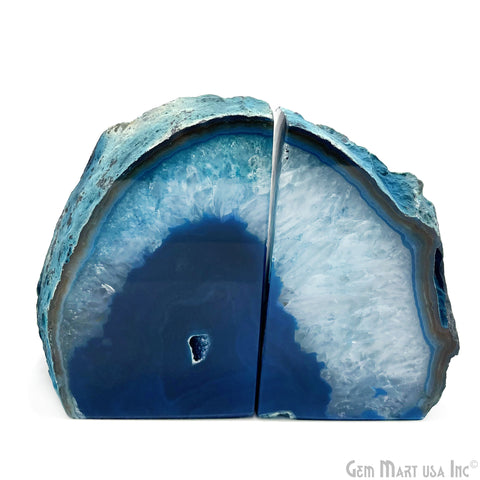 Large Geode Bookend. Teal Agate Bookend Pair. (5.5lbs, 5-6inch). Mineral Rock Formation, Healing Energy Crystal, Home Decor. *Ships Free
