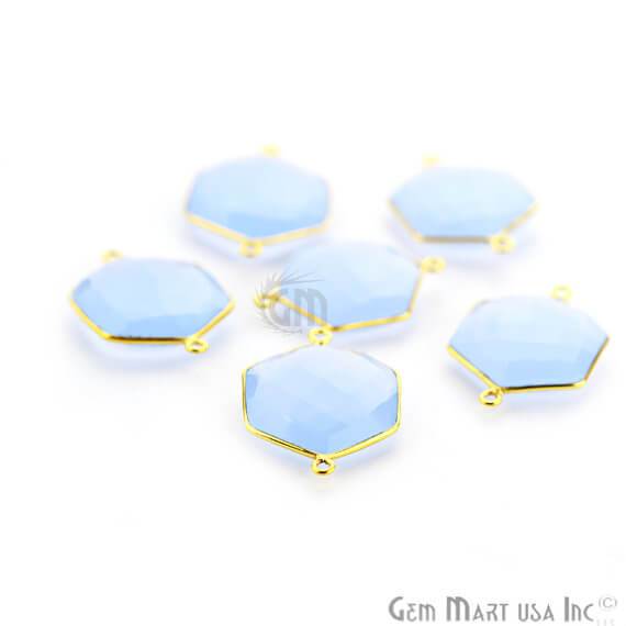 Hexagon 21x29mm Double Bail Gold Bezel Gemstone Connector