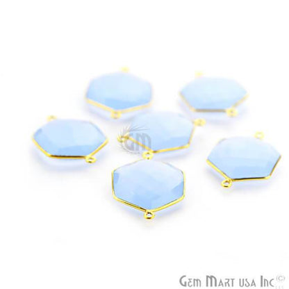 Hexagon 21x29mm Double Bail Gold Bezel Gemstone Connector