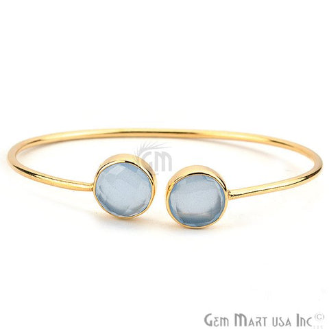 Double Gemstone 12mm Round Shape Gold Adjustable Bangle Bracelet (Choose Gemstone) - GemMartUSA