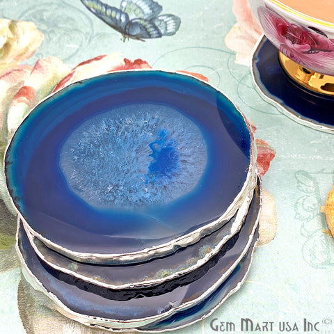 Blue Agate Coaster, Coaster Set, Rock Coaster,Agate Slice Drink Coaster - GemMartUSA