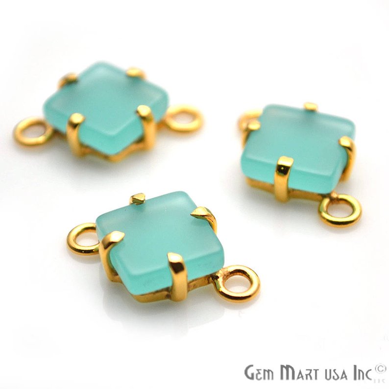 Square Shape 10mm Prong Setting Gold Plated Bail Connector (Pick Your Stone) - GemMartUSA