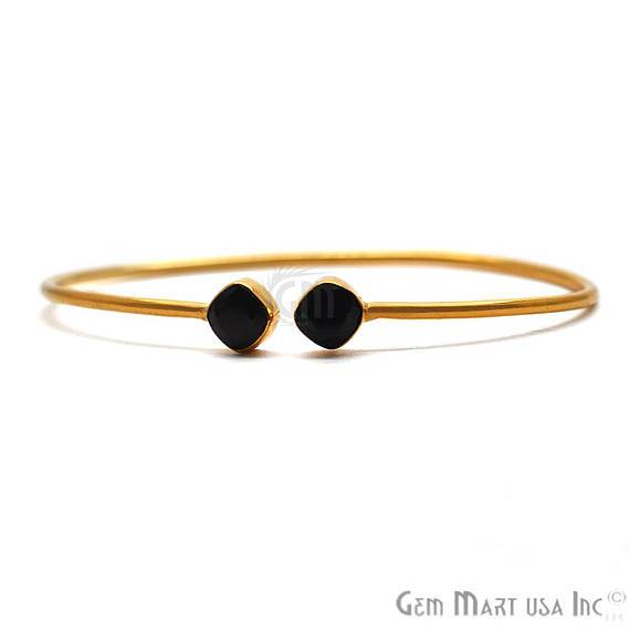 Black Onyx 6mm Cushion Shape Double Stone Gold Plated Adjustable Bangle Bracelet - GemMartUSA