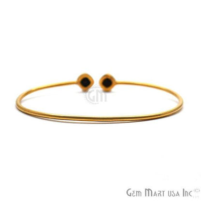 Black Onyx 6mm Cushion Shape Double Stone Gold Plated Adjustable Bangle Bracelet - GemMartUSA