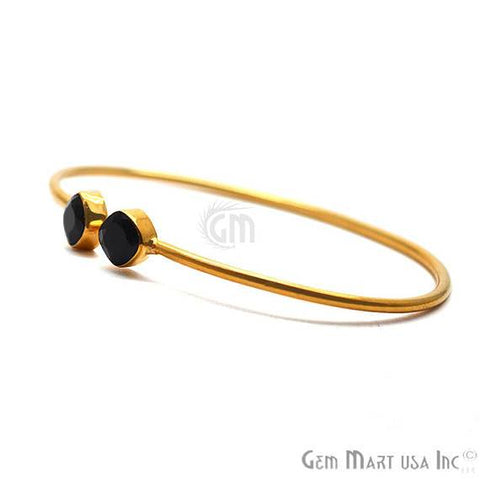 Black Onyx 6mm Cushion Shape Double Stone Gold Plated Adjustable Bangle Bracelet - GemMartUSA