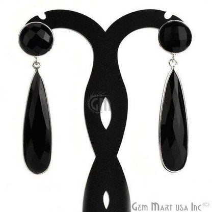 Pear and Round Shape 43x28mm Silver Plated Gemstone Dangle Studs (Pick your Gemstone) (90012-1) - GemMartUSA